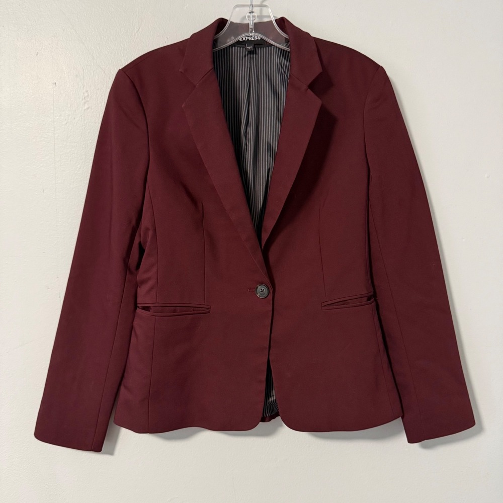 Express Women Burgundy Stretch Single Button Blazer Jacket Size 6 Tailored